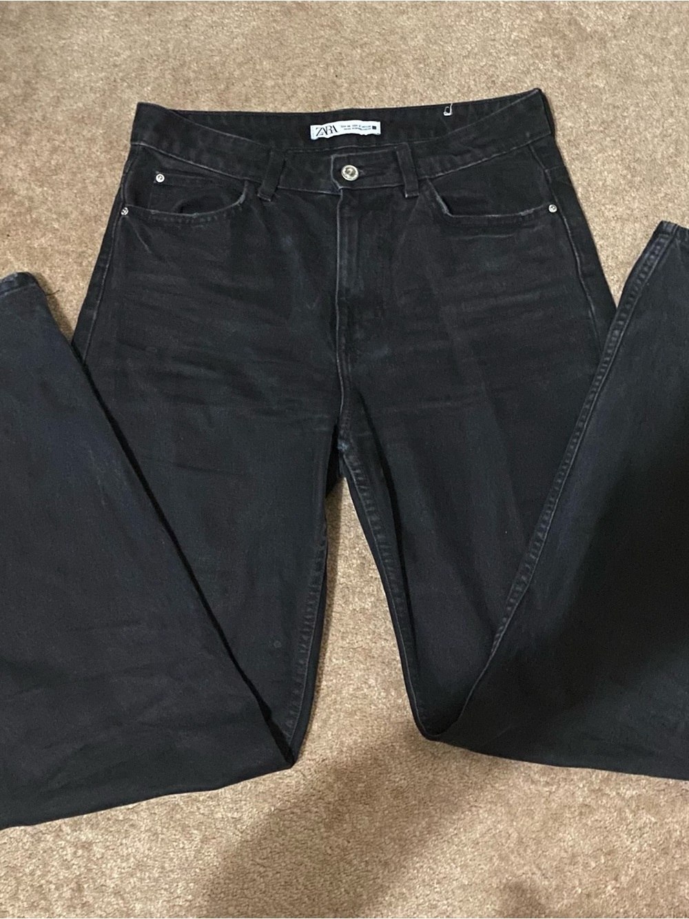 Zara Black Washed Wide Leg Jeans - Size 6